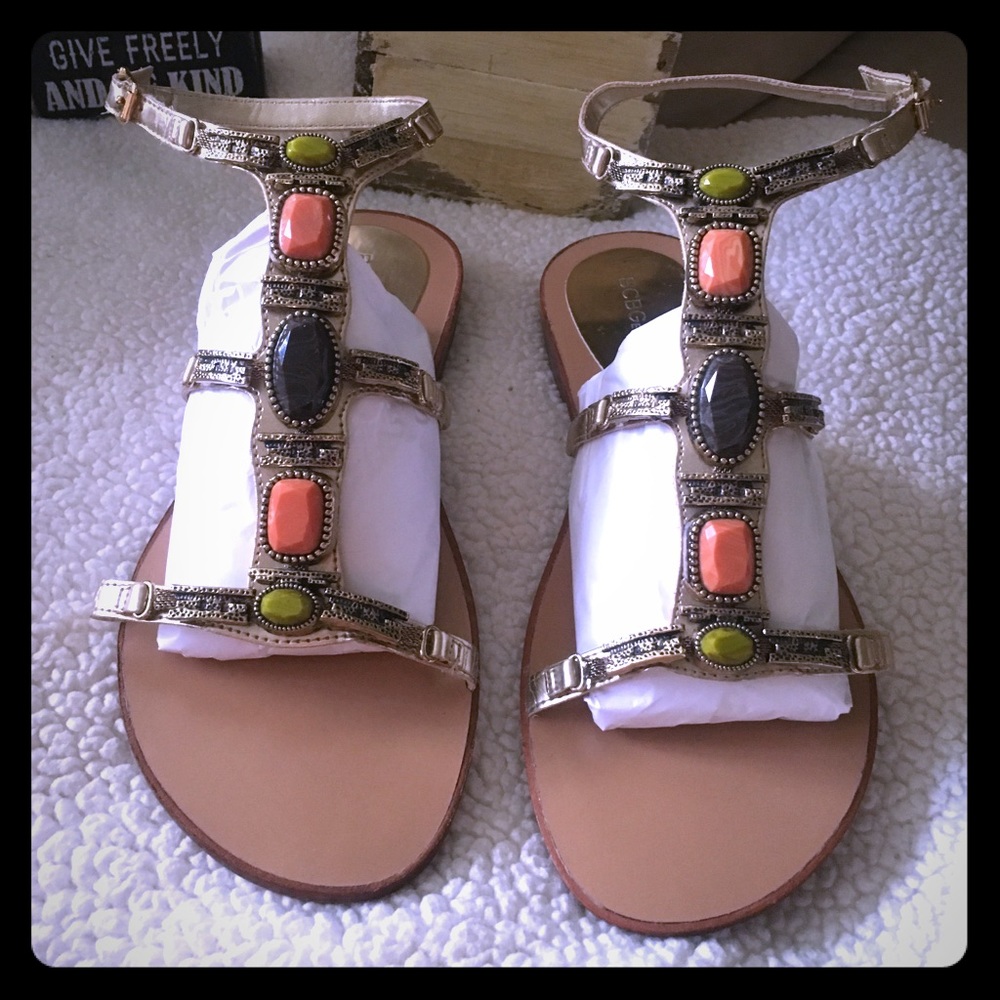 Bcbgeneration Gold Gemstone Gladiator Sandals - image 1